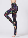 Printed Wide Waistband Active Leggings with Stirrups - CELIVINE