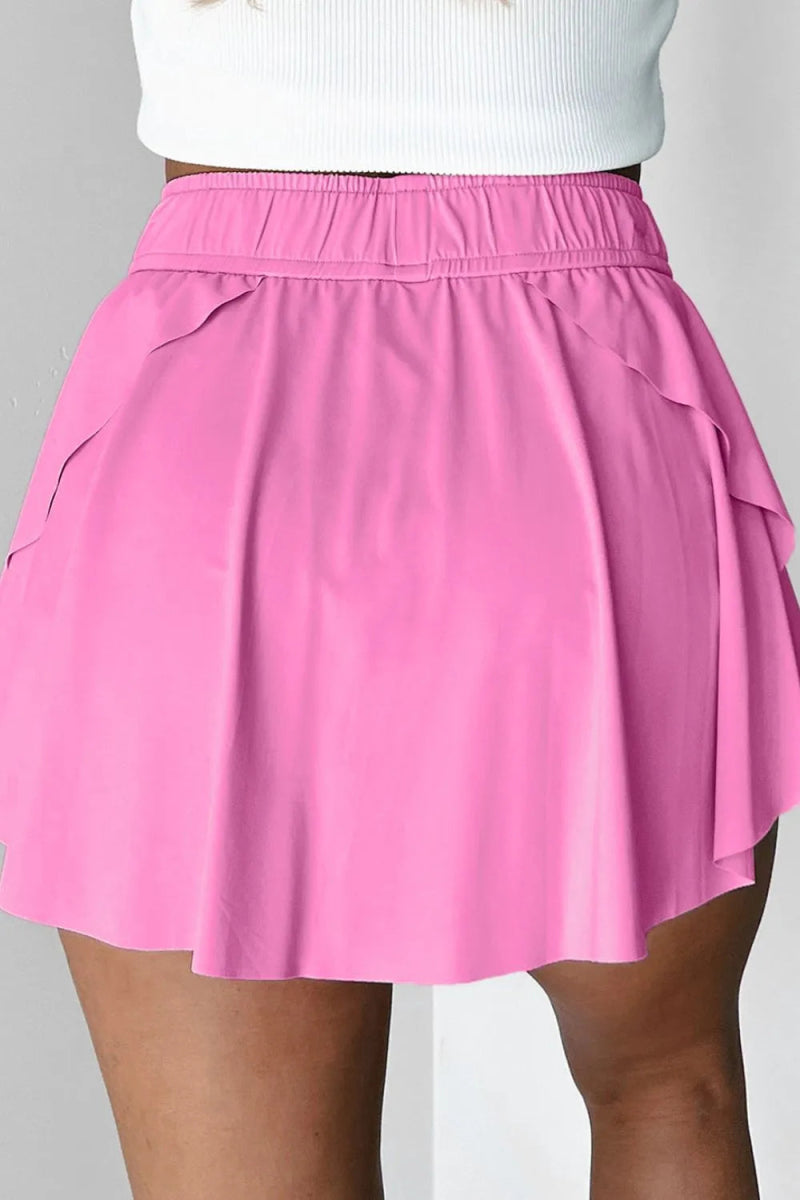Drawstring High Waist Lined Active Skorts - CELIVINE