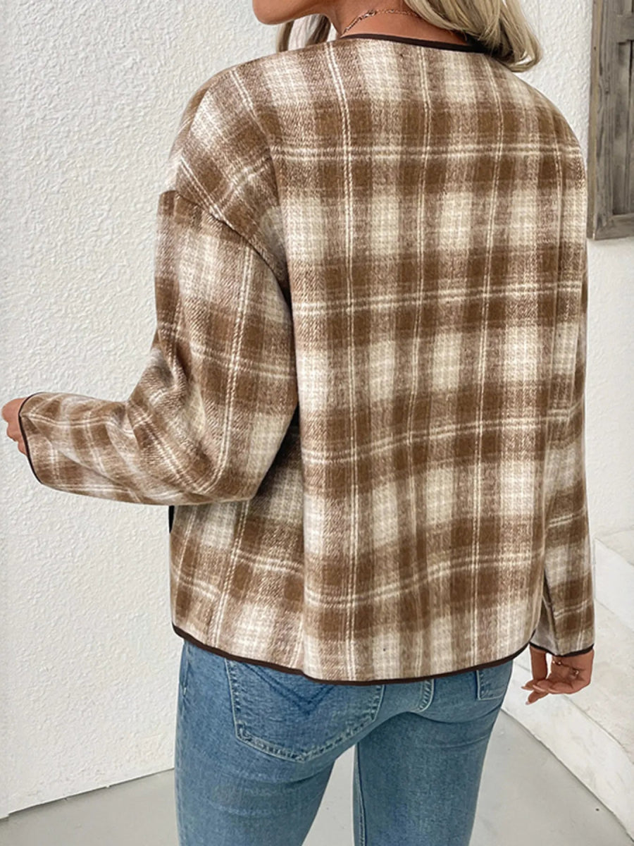 Plaid Long Sleeve Button - Up Jacket - CELIVINE
