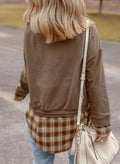Drawstring Plaid Turtleneck Long Sleeve Top - CELIVINE