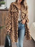 Leopard Button Up Long Sleeve Fuzzy Coat - CELIVINE
