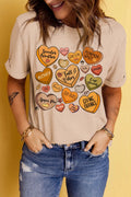 Heart Graphic Round Neck Short Sleeve T-Shirt - CELIVINE