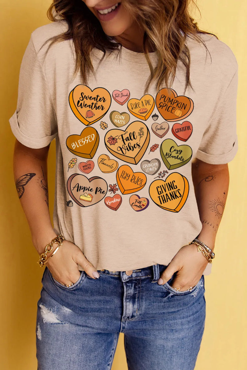 Heart Graphic Round Neck Short Sleeve T-Shirt - CELIVINE