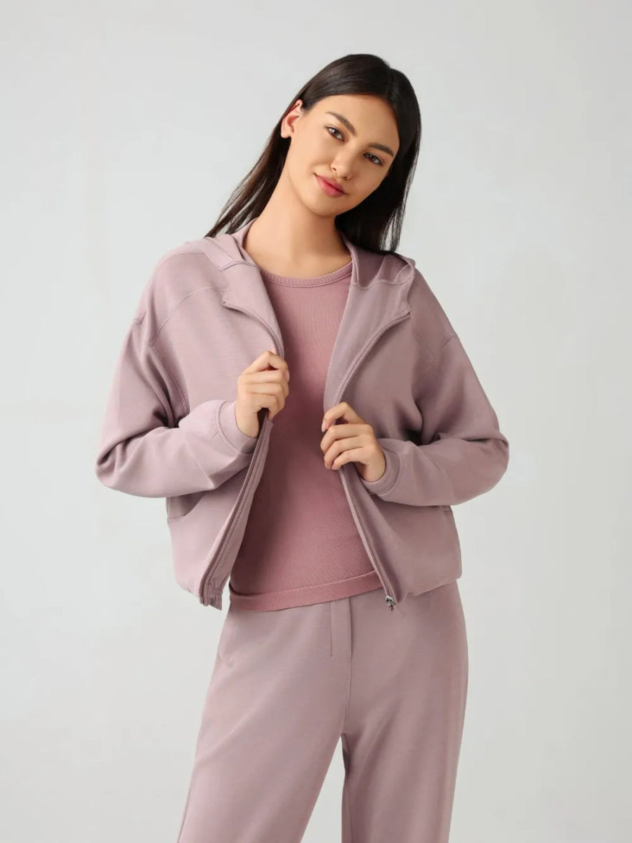 Zip Up Dropped Shouder Active Hooded - CELIVINE
