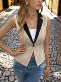 One Button Contrast Vest Coat - CELIVINE