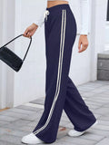 Side Striped Wide Leg Pants - CELIVINE