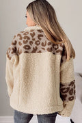 Pocketed Leopard Collared Neck Sherpa Jacket - CELIVINE