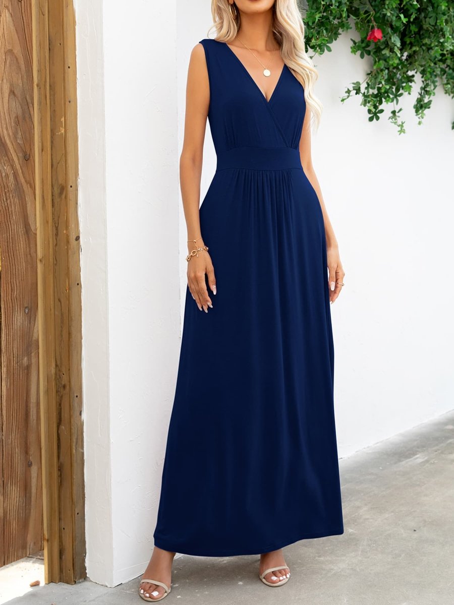 Surplice Neck Sleeveless Maxi Dress - CELIVINE