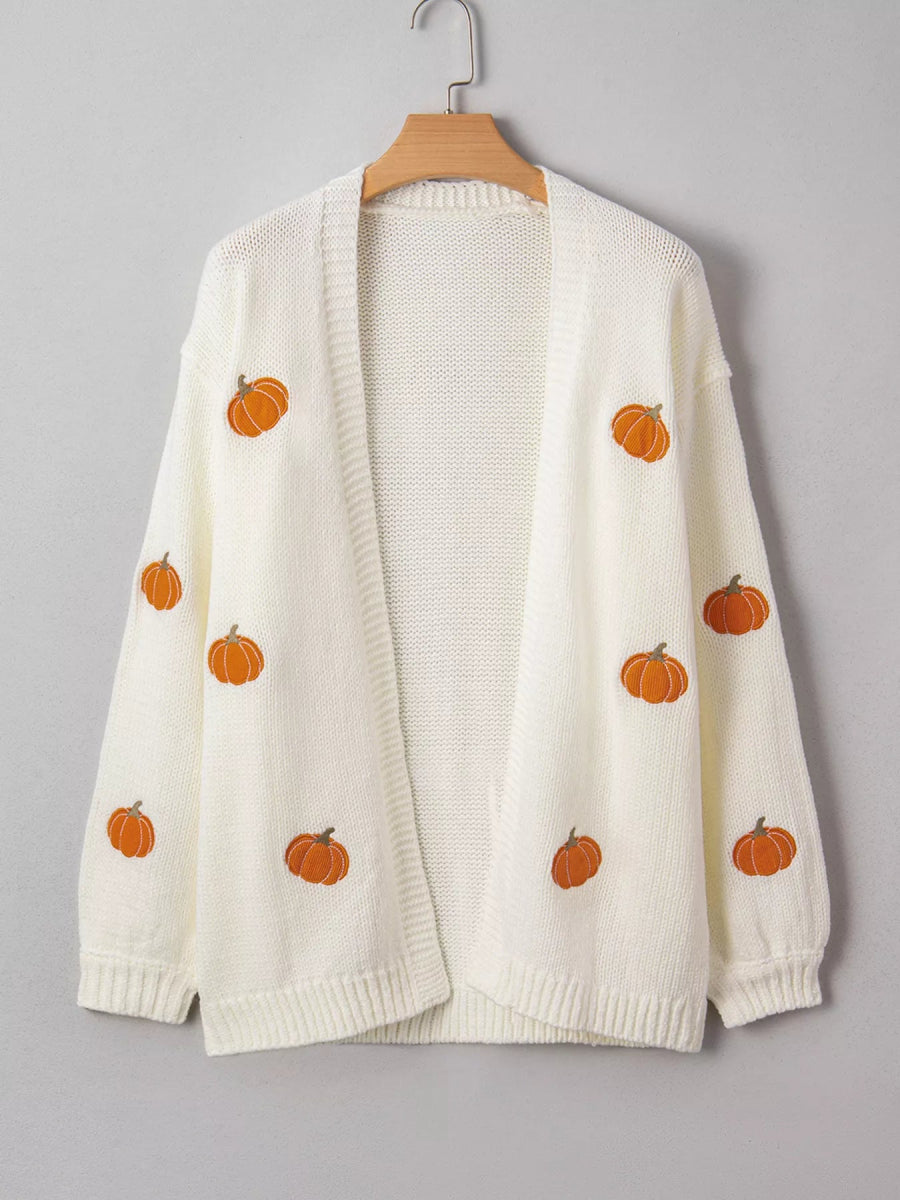 Halloween Pumpkin Embroidered Knit Cardigan - CELIVINE