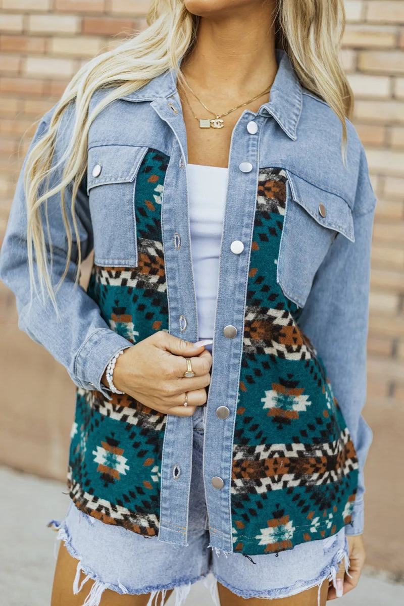 Pocketed Button Up Long Sleeve Denim Jacket - CELIVINE