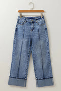 High - Waisted Wide - Leg Cuffed Jeans - CELIVINE
