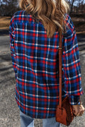 Pocketed Plaid Collared Neck Long Sleeve Shacket - CELIVINE