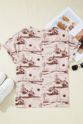 Printed Round Neck Short Sleeve T-Shirt - CELIVINE