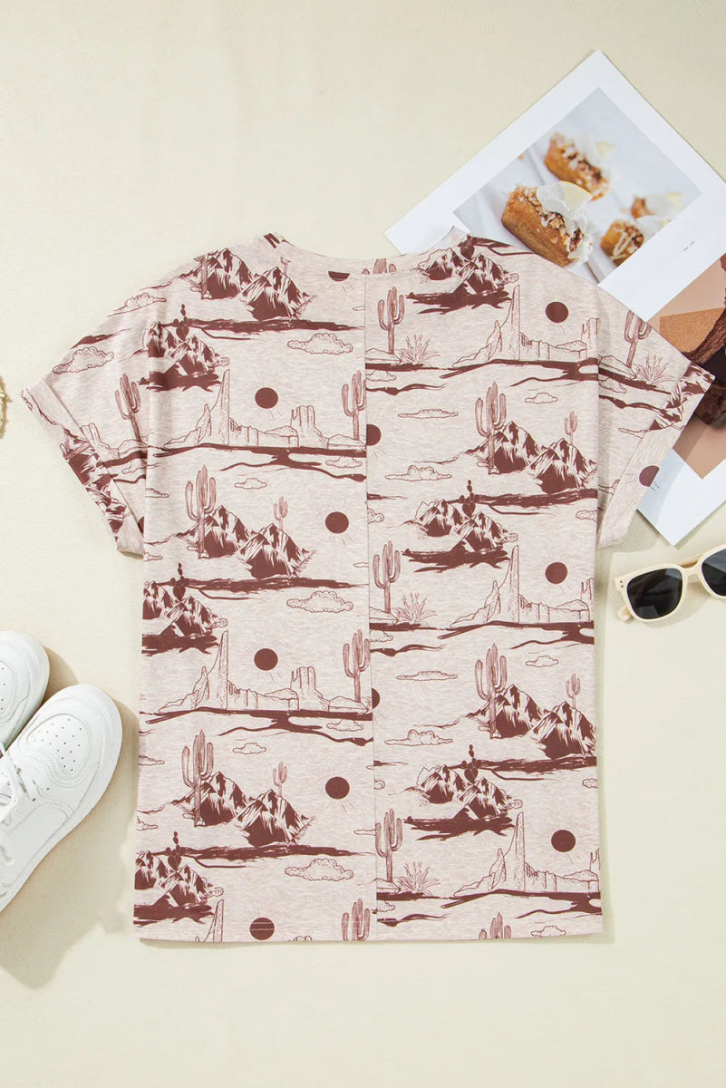 Printed Round Neck Short Sleeve T-Shirt - CELIVINE