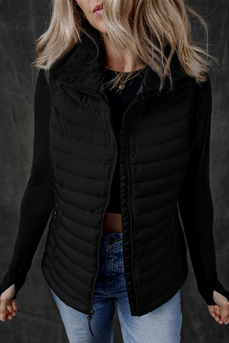 Pocketed Zip Up Vest Coat - CELIVINE