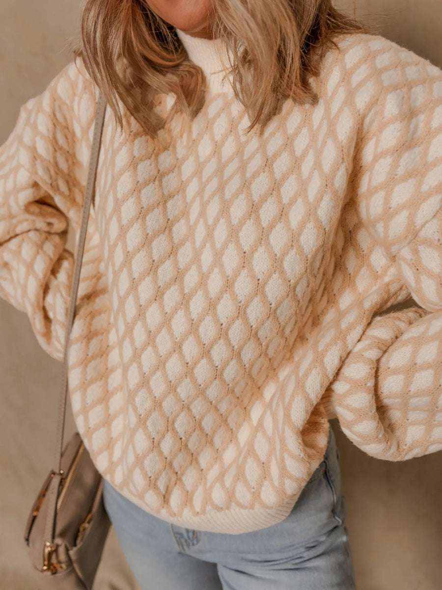 Textured Knit Mock Neck Sweater - CELIVINE