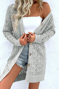 Openwork Button Down Long Sleeve Cardigan - CELIVINE