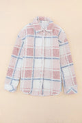 Plaid Button Up Collared Neck Sherpa Jacket - CELIVINE