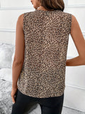 Leopard Print V - Neck Ruffle Tank Top - CELIVINE