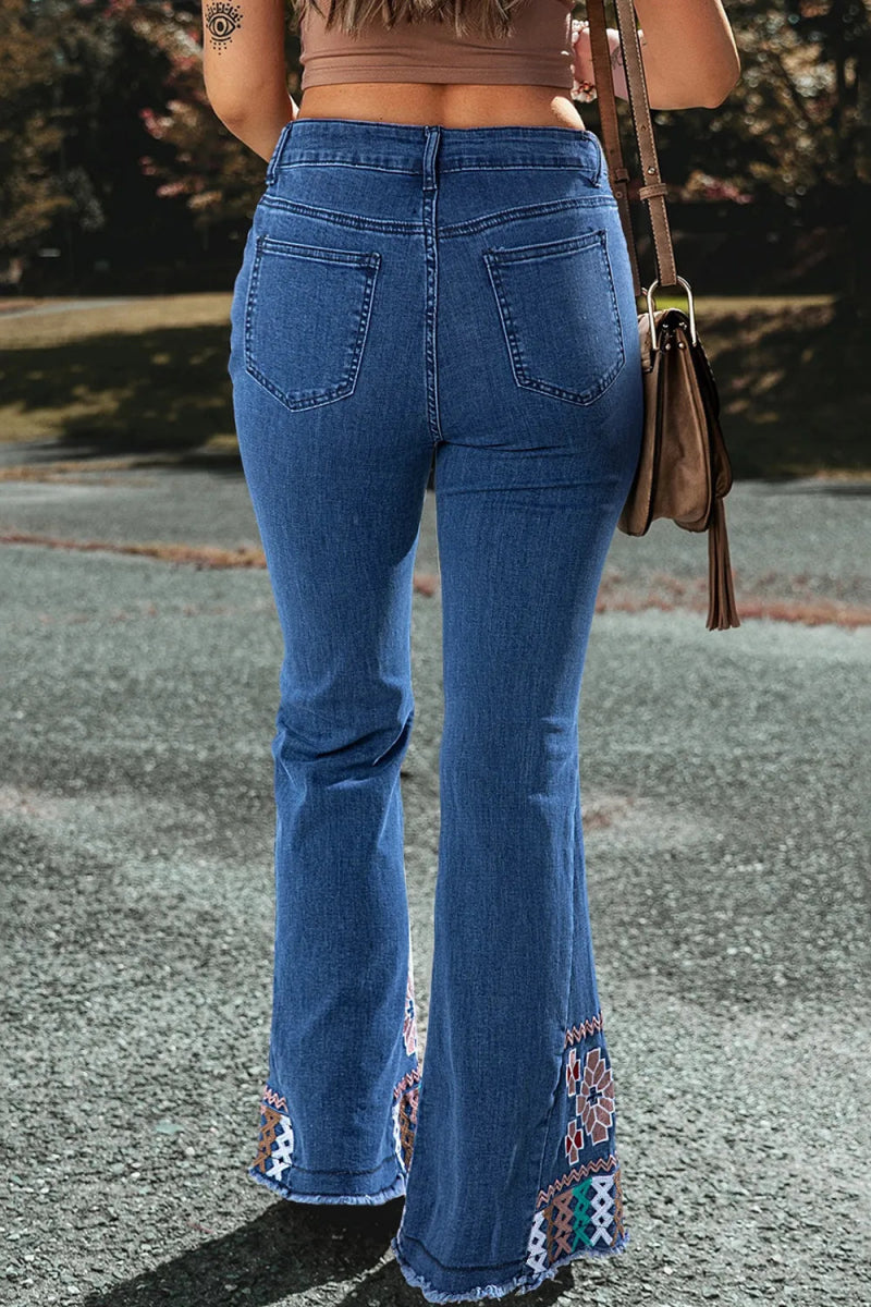 Embroidered Bootcut Jeans - CELIVINE