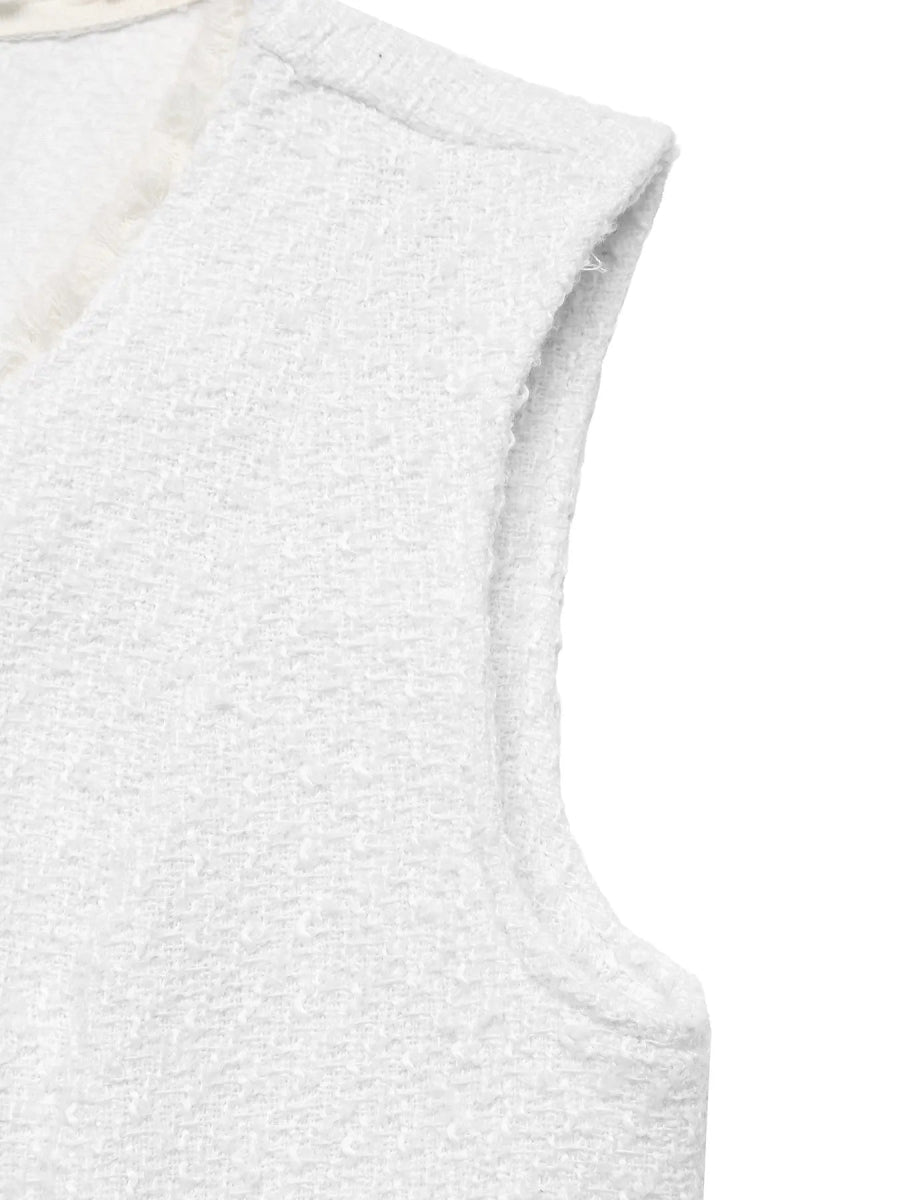 Textured Button - Front Vest with Raw Edge - CELIVINE