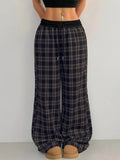 Plaid Wide Leg Pants with Drawstring Waist - CELIVINE
