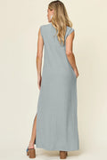Double Take Full Size Texture Mock Neck Sleeveless Maxi Dress - CELIVINE