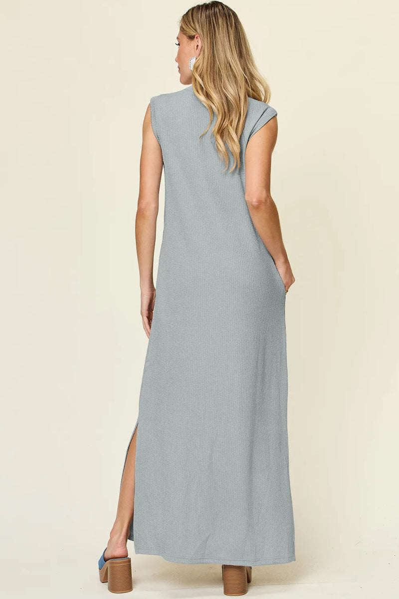 Double Take Full Size Texture Mock Neck Sleeveless Maxi Dress - CELIVINE
