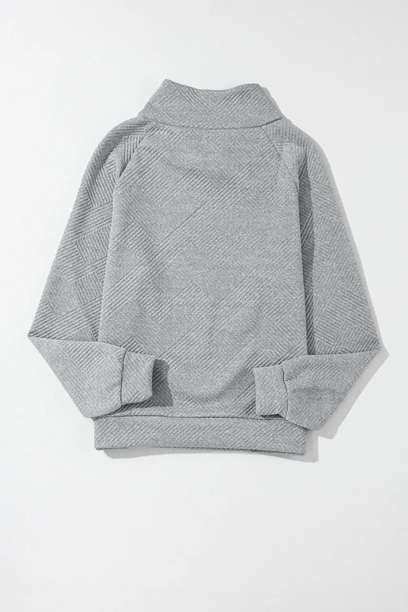 Textured Turtleneck Long Sleeve Sweatshirt - CELIVINE
