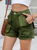 High Waist Utility Pocket Denim Shorts - CELIVINE