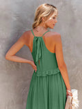 Ruffled Sleeveless Tiered Maxi Dress with Pockets - CELIVINE