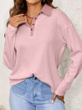 Long Sleeve Thermal Knit Polo Top - CELIVINE