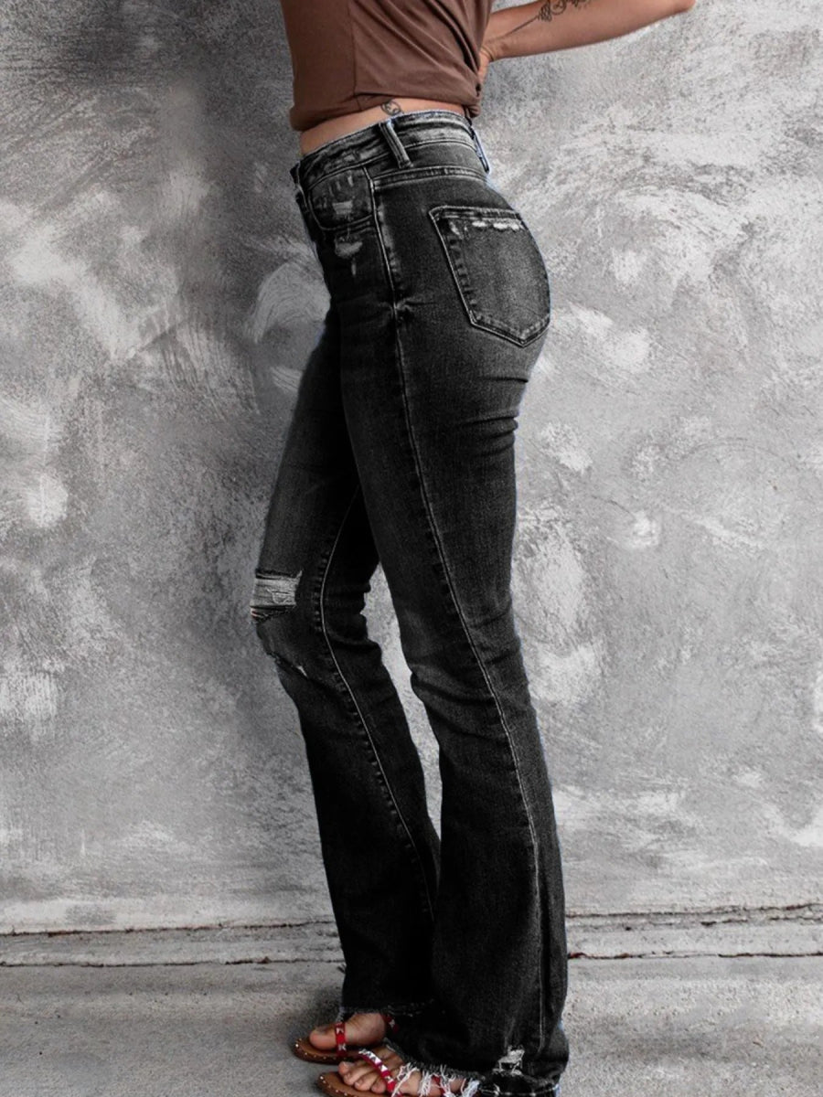 Distressed Flare Jeans - CELIVINE