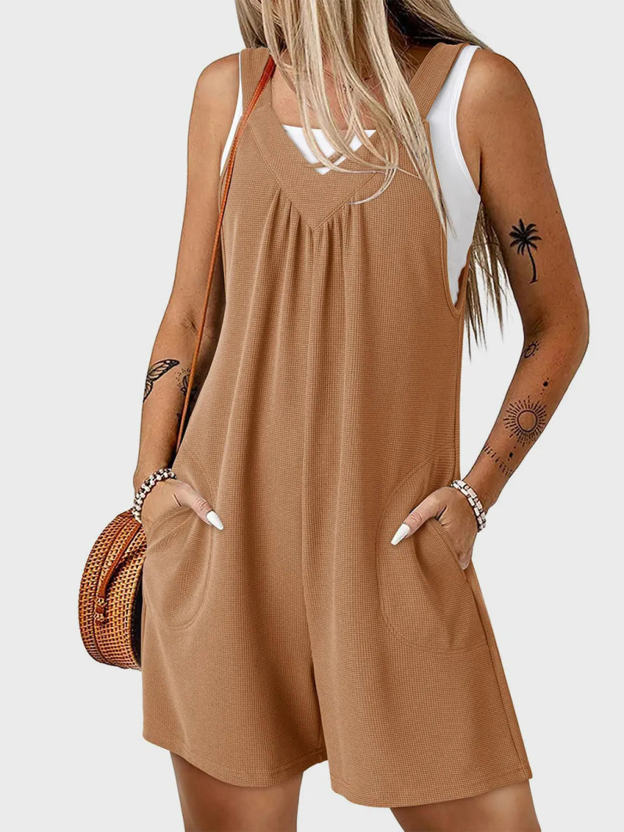 V - Neck Wide Strap Romper - CELIVINE