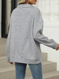 Johnny Collar Drop Shoulder Long Sleeve Sweatshirt - CELIVINE