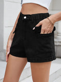 High Waist Cargo Denim Shorts - CELIVINE