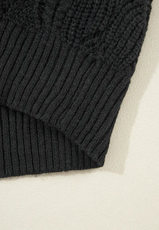 Openwork V - Neck Long Sleeve Sweater - CELIVINE