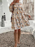 Floral Print Long Sleeve Tiered Dress - CELIVINE