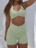 Halter Neck Cami and Shorts Active Set - CELIVINE