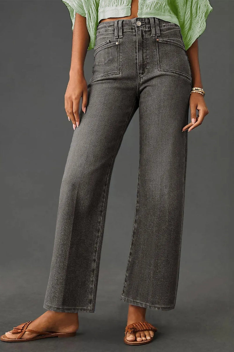 High - Waisted Wide - Leg Vintage Wash Jeans - CELIVINE