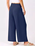 Wide Leg Smocked High Waist Pants - CELIVINE