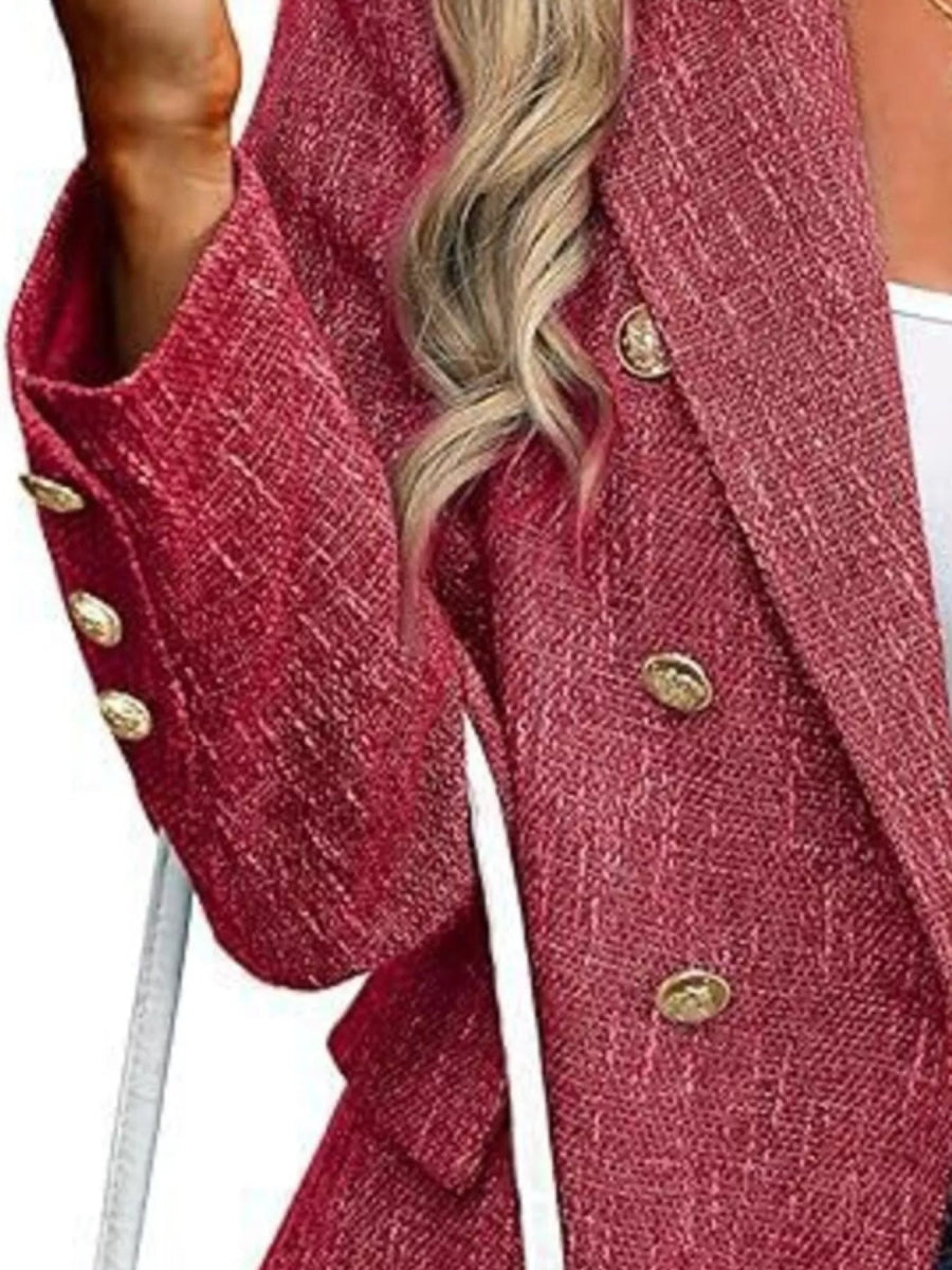 Double - Breasted Lapel Collar Blazer - CELIVINE