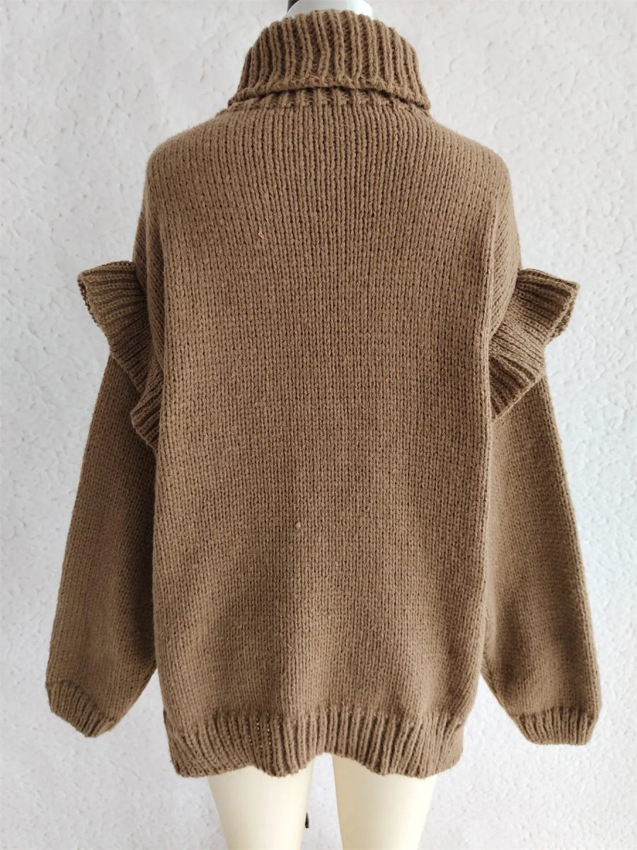 Ruffled Turtleneck Long Sleeve Sweater - CELIVINE