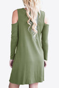 Cold - Shoulder Long Sleeve Round Neck Dress - CELIVINE