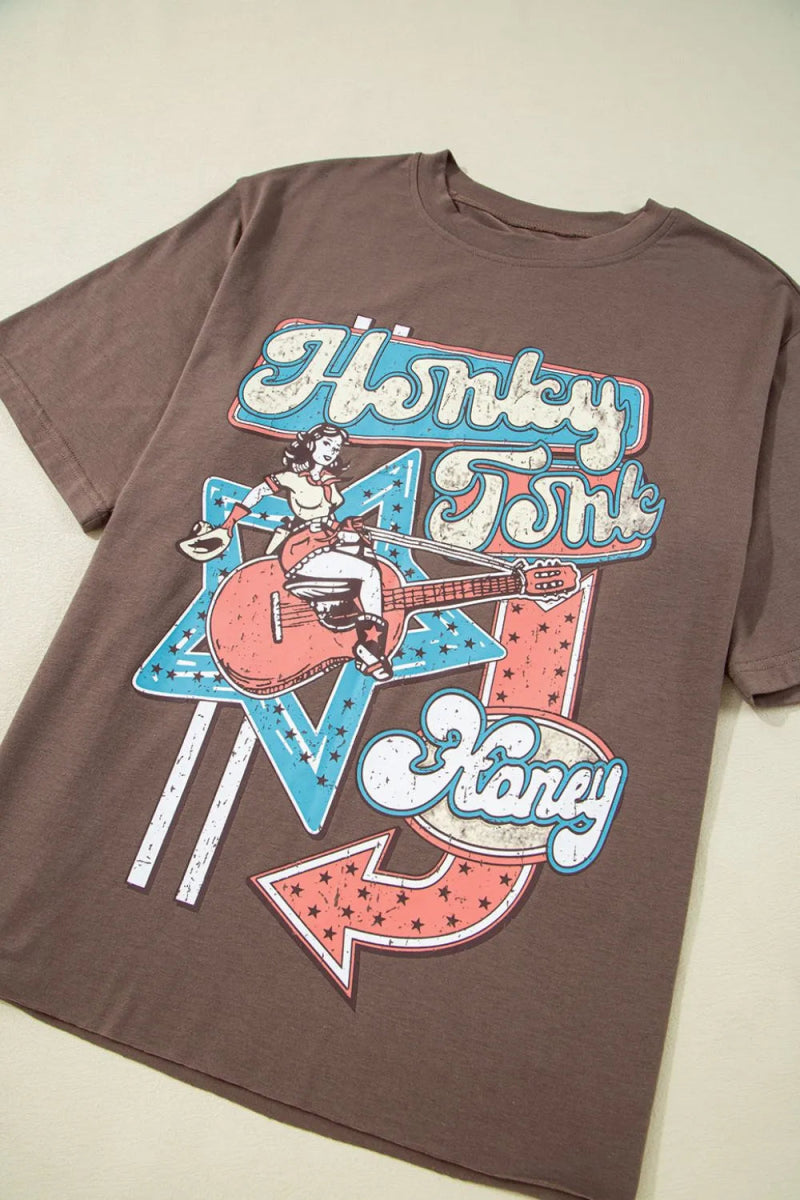 Graphic Crew Neck Western Short Sleeve Tee - CELIVINE