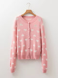 Heart Pattern Button Front Cardigan - CELIVINE