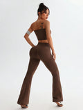 Tube Top and High Waist Flare Pants Active Set - CELIVINE