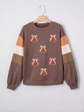 Bow Pumpkin Round Neck Sweatshirt - CELIVINE