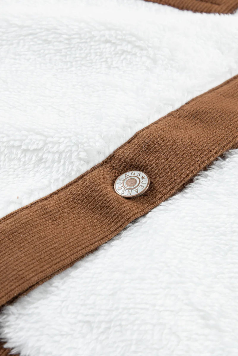 Corduroy Contrast Patchwork Fuzzy Jacket - CELIVINE