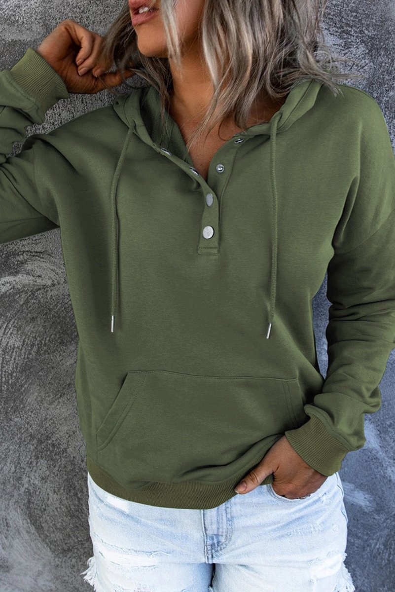 Dropped Shoulder Long Sleeve Hoodie with Pocket - CELIVINE